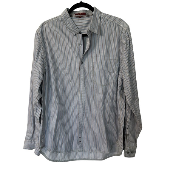 7 For All Mankind Men’s Long Sleeve Button Front Blue & Tan Shirt Sz L GUC - Picture 1 of 8